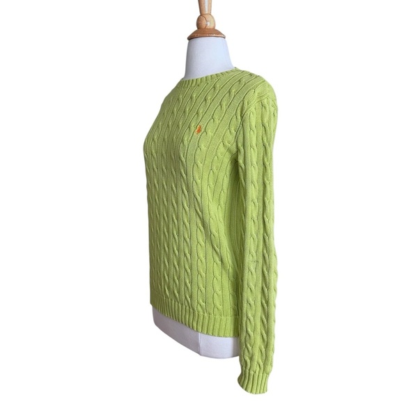 RALPH LAUREN Lime Green Cable Knit Cotton Sweater Women’s Preppy Pullover Size M - Picture 5 of 12